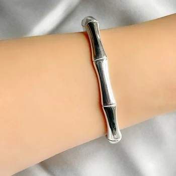 Solid Sterling Silver 925 Bamboo Bangle Bracelet