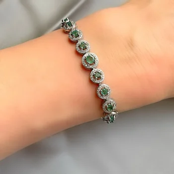 Genuine Natural Emerald Halo Graduated Adjustable Slider Silver Bracelet