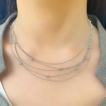 Sterling Silver 925 5 Stranded Layered Beaded Necklace