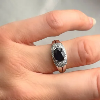 Genuine Sapphire and White Topaz Cushion Silver Ring
