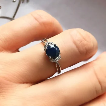 Genuine Sapphire and White Topaz Solitaire Silver Ring