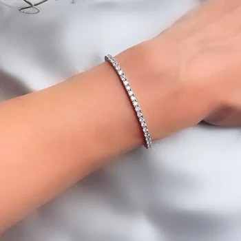 Genuine White Topaz Eternity Tennis Silver Bracelet