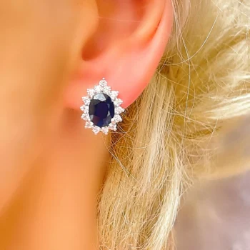 Genuine Blue Sapphire Diana Sterling Silver Stud Earrings