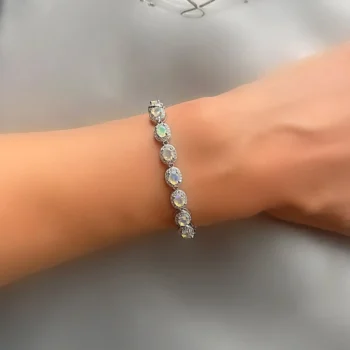 Genuine Ethiopian Opal Halo Silver Tennis Bracelet