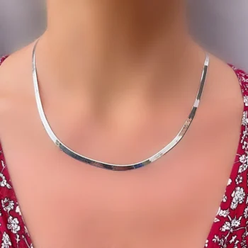 Sterling Silver 925 Slimline Herringbone Flat Snake Necklace