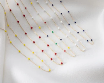 14K Solid Gold Multicoloured Beaded Necklace – Handmade Enamel Bead Necklace
