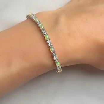 Genuine Ethiopian Opal Infinity Silver Adjustable Slider Bracelet