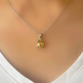 Genuine Citrine Oval Solitaire Silver Pendant Necklace – November Birthstone