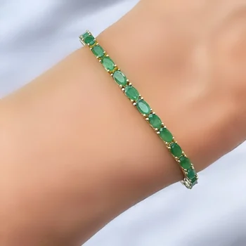 Genuine AA Emerald Oval Tennis Gold Vermeil Silver Bracelet