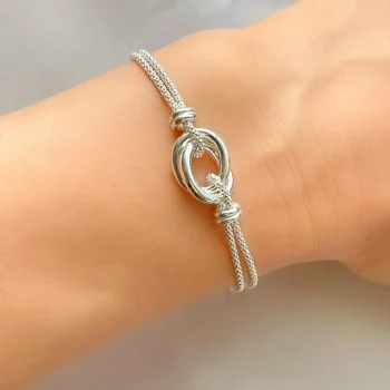 Sterling Silver 925 Love Knot Popcorn Chain Bracelet