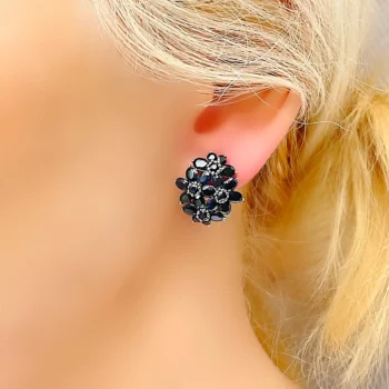 Genuine Sapphire Four Flower Cluster Large Stud Earrings