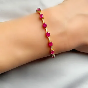 Genuine Ruby and White Topaz Gold Vermeil Silver Tennis Bracelet