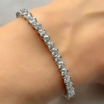Genuine White Topaz Heart Shaped Tennis Silver Bracelet