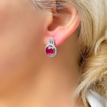 Genuine Ruby Duchess Silver Long Stud Earrings