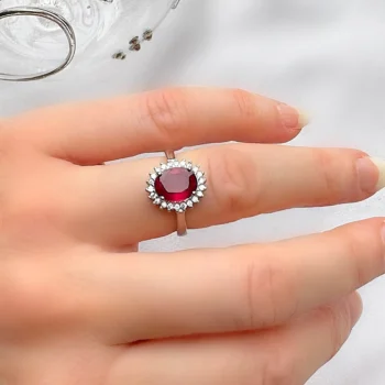 Genuine Natural Ruby Halo Oval Diana Cocktail Sterling Silver Ring