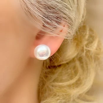 Natural Pearl 12 mm AAA Silver Stud Earrings