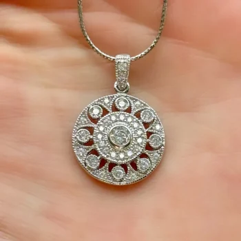 Genuine White Topaz Round Silver Coin Pendant Necklace