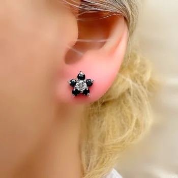 Genuine Sapphire Flower Silver Stud Earrings