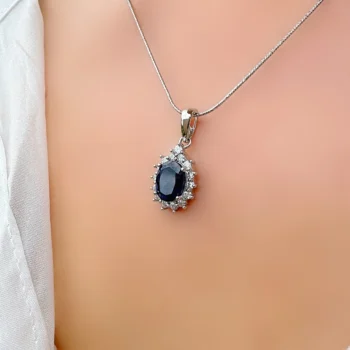 Genuine Real Sapphire Diana Style Silver Pendant Necklace