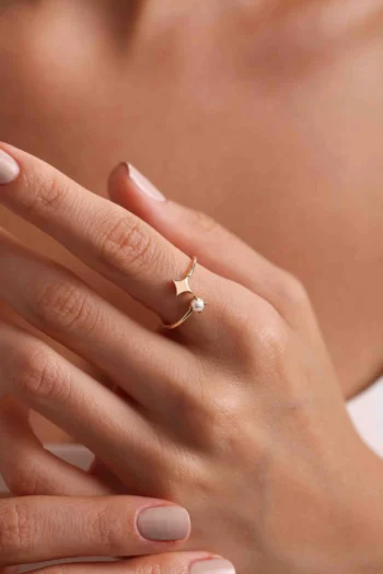 14K Solid Gold Dainty Pearl Ring – Minimalist Open Pearl Ring