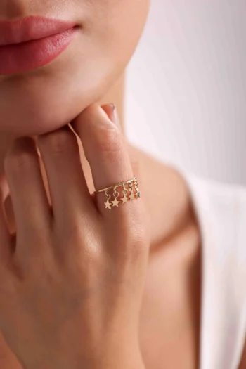 14K Solid Gold Five Star Pearl Ring – Dainty Celestial Ring