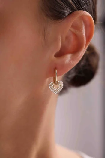 14K Solid Gold Heart Huggie Earrings – Heart Charm Hoop Earrings