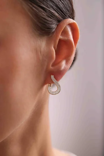 14K Solid Gold Zircon Infinity Earrings – Twisted Stud Earrings