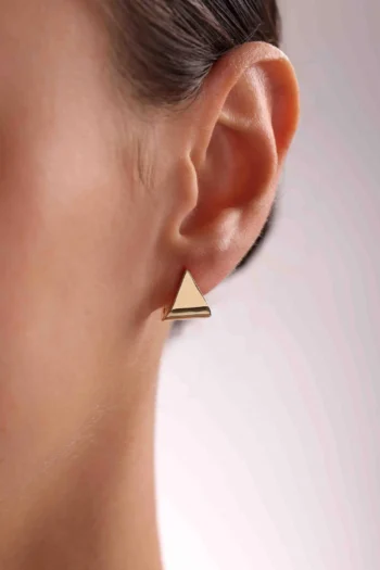14K Solid Gold Triangle Capsule Earrings – Geometric Stud Earrings