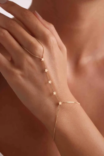 14K Solid Gold Star Hand Chain Bracelet – Dainty Finger Bracelet