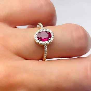 Genuine Ruby Halo Gold Vermeil Silver Oval Ring