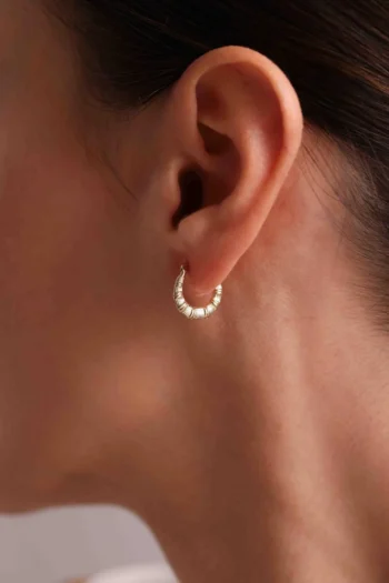 14K Solid Gold Embossed Hoop Earrings – Latch Back Hoops