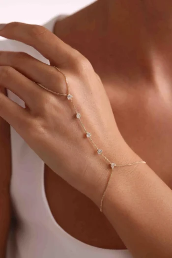 14K Solid Gold Dainty Heart Slave Bracelet – Heart Finger Hand Chain