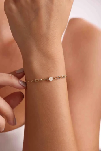 14K Solid Gold Tiny Hexagon Bracelet – Enamel Mirror Chain Bracelet