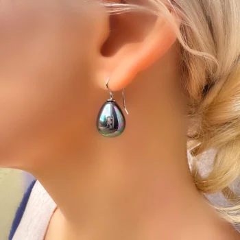 Natural Black Mother of Pearl Teardrop Silver Drop Earrings