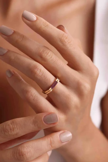 14K Solid Gold Dainty Pink Stone Ring – Minimalist Gemstone Ring