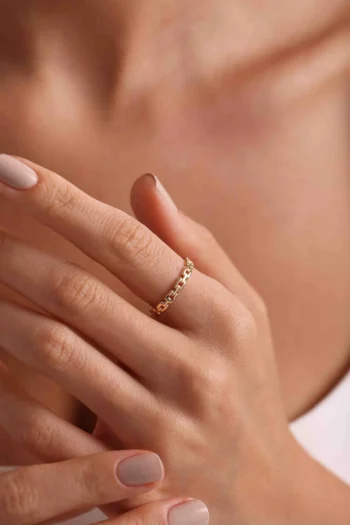 14K Solid Gold Link Chain Ring – Dainty Curb Chain Band