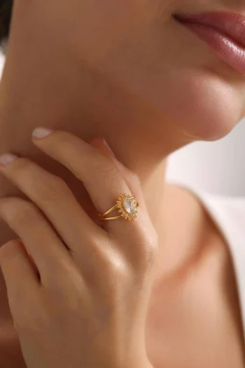 14K Solid Gold Marquise Cut Filigree Ring