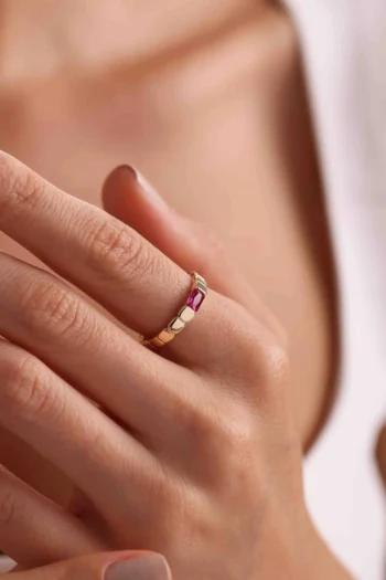 14K Solid Gold Baguette Cut Colourful Ring – Rectangular Gemstone Ring