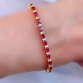 Genuine Ruby AA Quality Oval Tennis Gold Vermeil Silver Bracelet