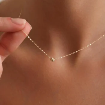 14K Solid Gold Tiny Dorica Ball Necklace – Super Dainty Chain