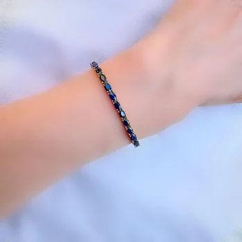 Genuine AA Blue Sapphire Tennis Oval Gold Vermeil Silver Bracelet