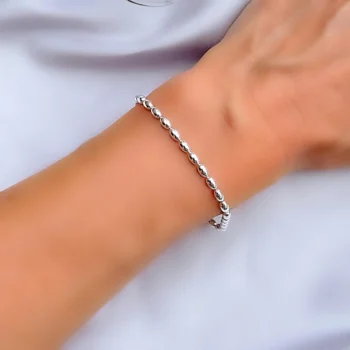 Sterling Silver 925 Seed Shaped Beaded Bracelet