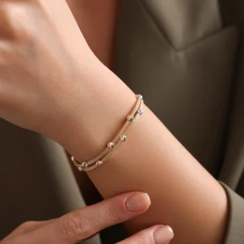 14K Solid Gold Beaded Bracelet – Delicate Dorica Ball Design