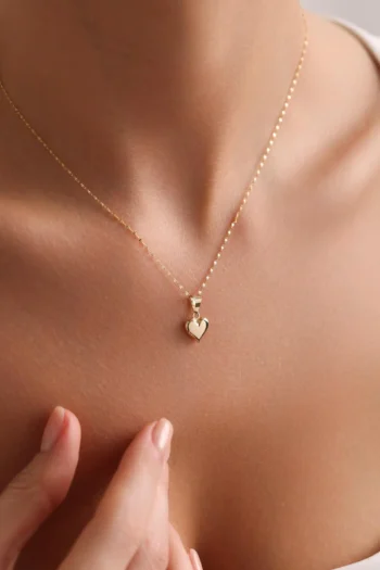 14K Solid Gold Mirrored Chain Heart Necklace