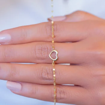 14K Solid Gold Mirrored Chain Delicate Heart Bracelet
