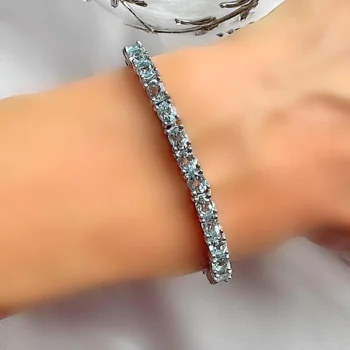 Genuine Blue Topaz Tennis Oval Stone Silver Bracelet