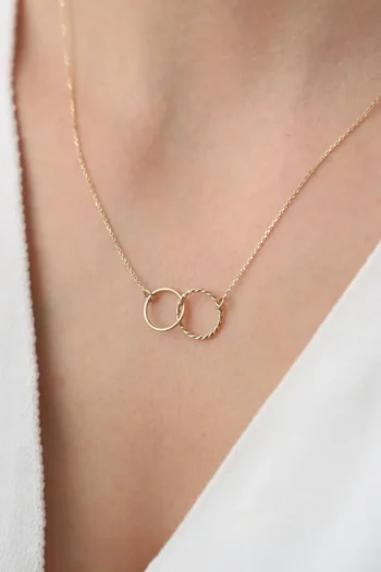 14K Solid Gold Interlocking Ring Dainty Necklace