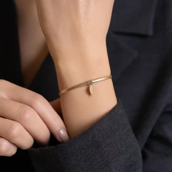 14K Solid Gold Leaf Detail Flexible Dainty Bracelet – 3 mm