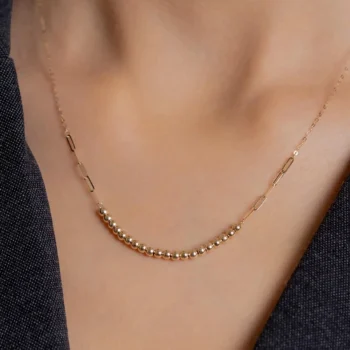14K Solid Gold Paperclip Ball Chain Necklace with 4 cm Extension