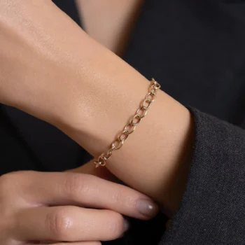 14K Solid Gold Dainty Oval Paperclip Chain Bracelet